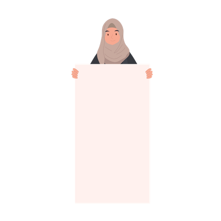 Mulher muçulmana segurando cartaz em branco para protesto pacífico  Ilustração