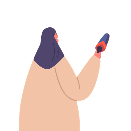 Mulher muçulmana segurando microfone  Ilustração