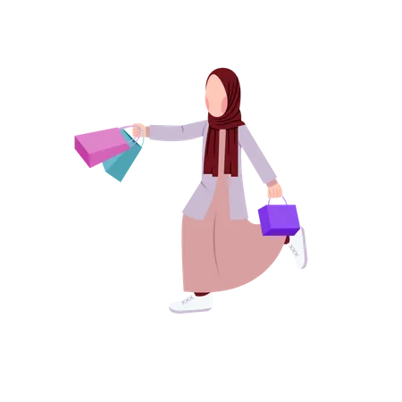 Mulher muçulmana segurando sacolas de compras  Ilustração