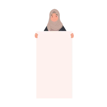 Mulher muçulmana segurando cartaz em branco para protesto pacífico  Ilustração