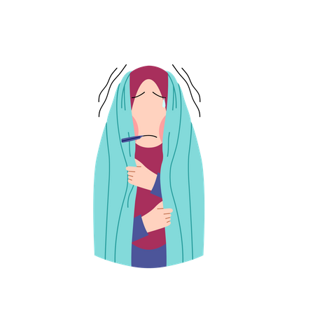 Mulher muçulmana sofre de febre  Ilustração