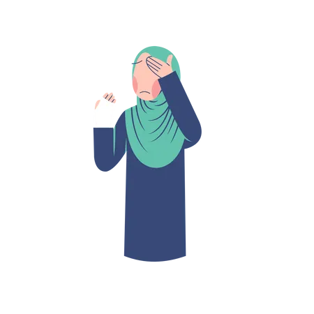 Mulher muçulmana que sofre de dor  Ilustração