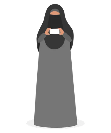 Mulher Muculmana Tirando Selfie Personagem Arabe Tirando Foto De Si Mesma Ilustracao Vetorial Isolada Ilustração