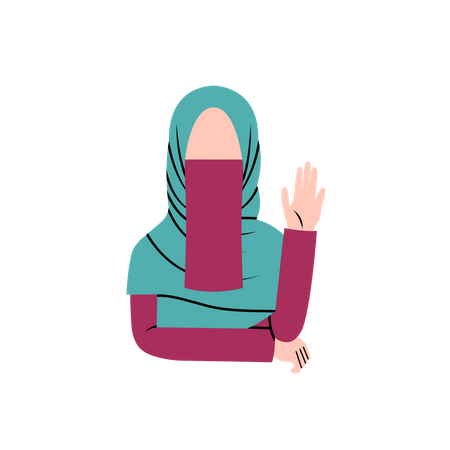 Mulher muçulmana usando hijab diz olá  Ilustração