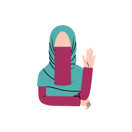 Mulher muçulmana usando hijab diz olá  Ilustração