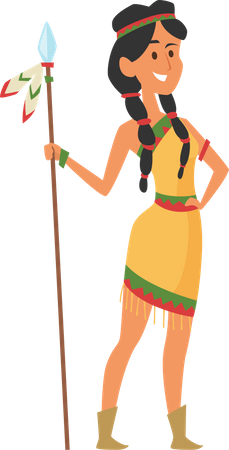 Mulher nativa americana com lança  Ilustração