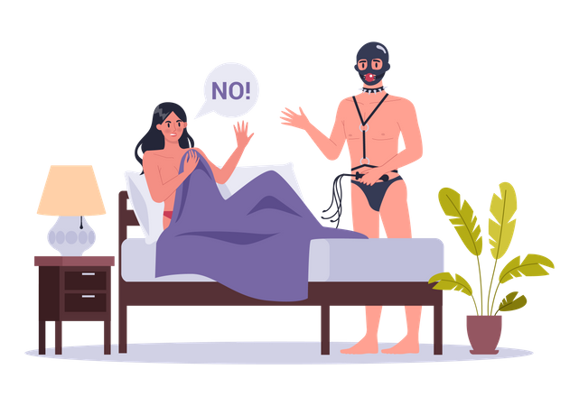 Mulher negando relação sexual em cativeiro  Ilustração