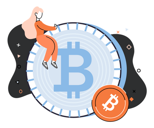 Mulher negociando bitcoin  Ilustração