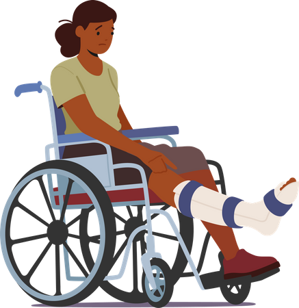 Mulher negra deficiente com fratura na perna  Ilustração