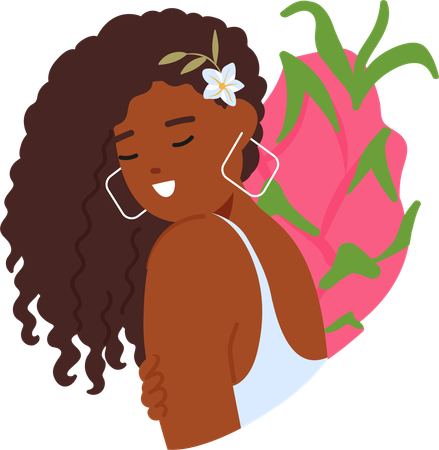 Mulher negra elegante com flor vibrante aninhada no cabelo  Ilustração