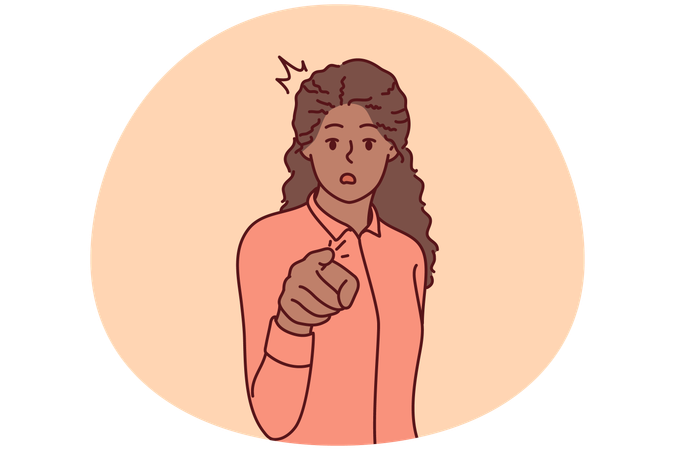 Mulher negra espantada aponta para a tela  Ilustração