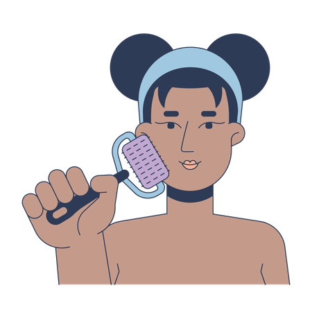 Mulher negra usando ferramenta de microagulhamento  Ilustração