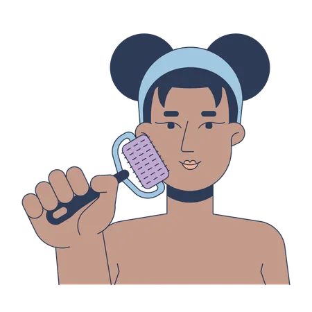 Mulher negra usando ferramenta de microagulhamento  Ilustração