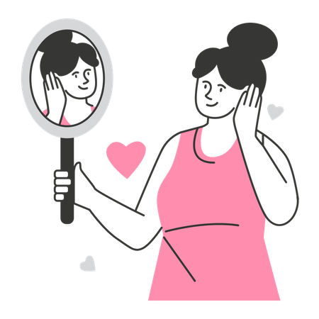 Mulher olha no espelho  Ilustração