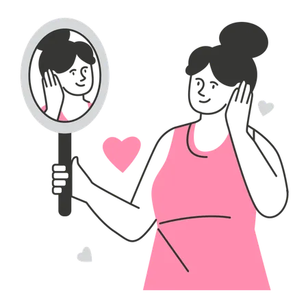 Mulher olha no espelho  Ilustração