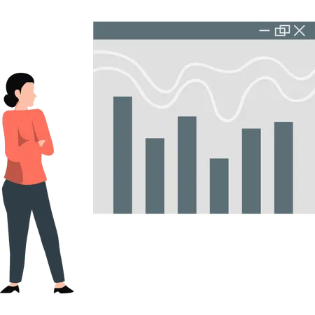 Mulher olhando gráfico analítico de negócios  Ilustração