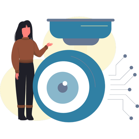 Mulher olhando tecnologia de visão  Ilustração