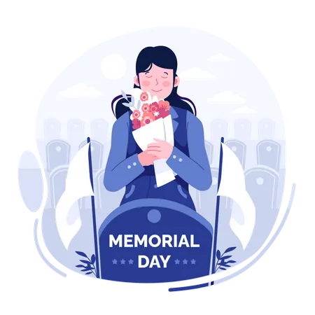 Mulher rezando no túmulo no Memorial Day  Ilustração