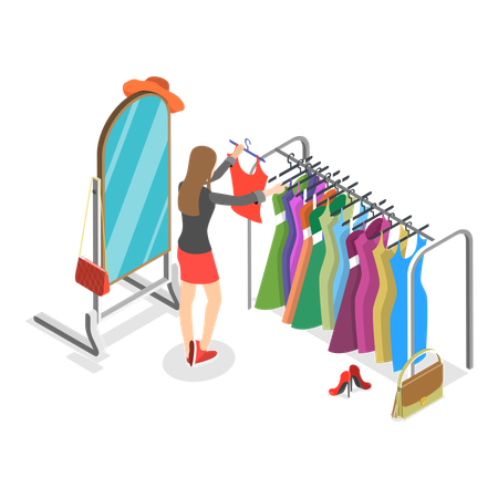 Mulher organizando roupas no guarda-roupa  Ilustração