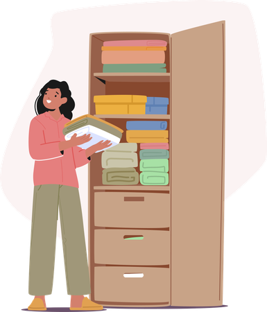 Mulher organizando roupas no guarda-roupa  Illustration