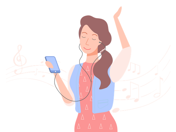 Mulher ouvindo música no smartphone  Ilustração