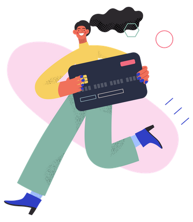 Mulher pagando com cartão para compras on-line  Ilustração