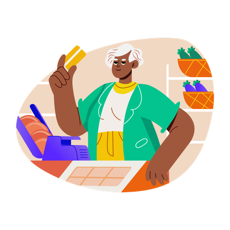 Mulher parada no balcão de pagamento  Ilustração