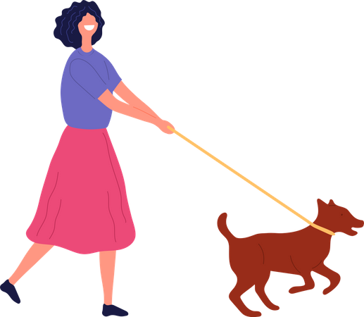 Mulher andando com animal de estimação  Ilustração