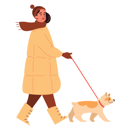 Mulher passeando com cachorro  Ilustração