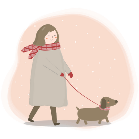 Mulher passeando com o cachorro  Ilustração