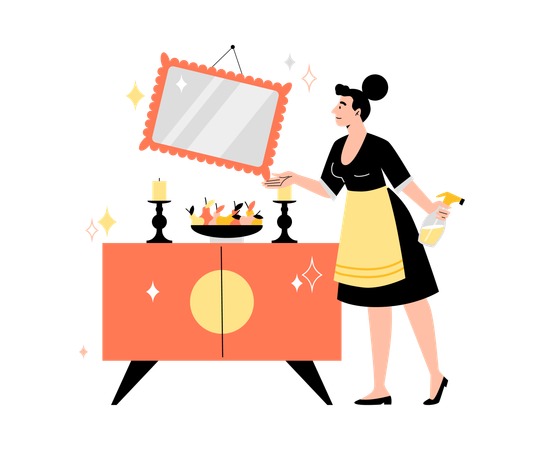 Mulher perfeccionista consertando itens de interior  Ilustração