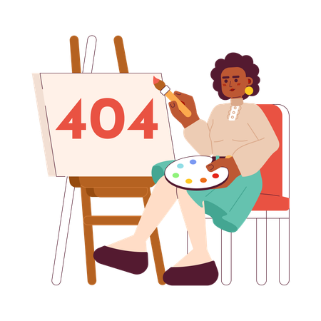 Mulher pintando mensagem flash de erro 404  Ilustração