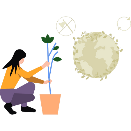 Mulher plantando  Ilustração
