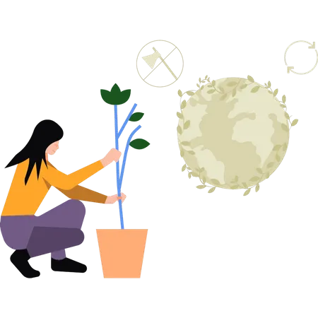 Mulher plantando  Ilustração