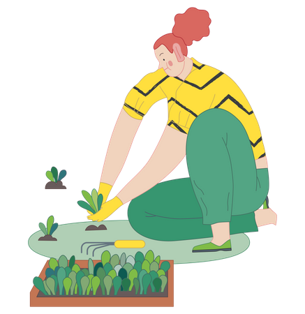 Mulher plantando árvore  Ilustração