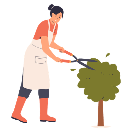 Mulher podando árvore  Ilustração