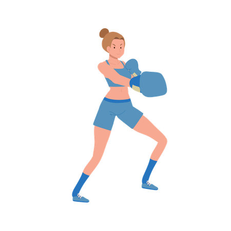 Mulher poderosa boxeadora em sessão de treino de ginástica  Ilustração