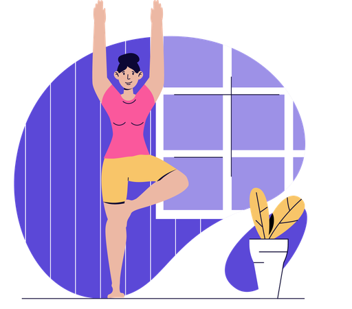 Mulher pratica exercícios de ioga diariamente  Ilustração