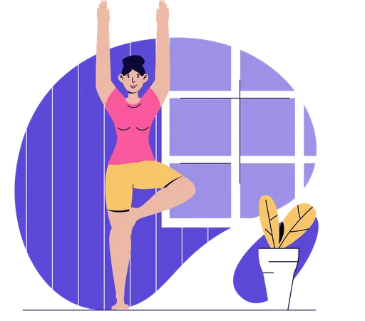 Mulher pratica exercícios de ioga diariamente  Ilustração