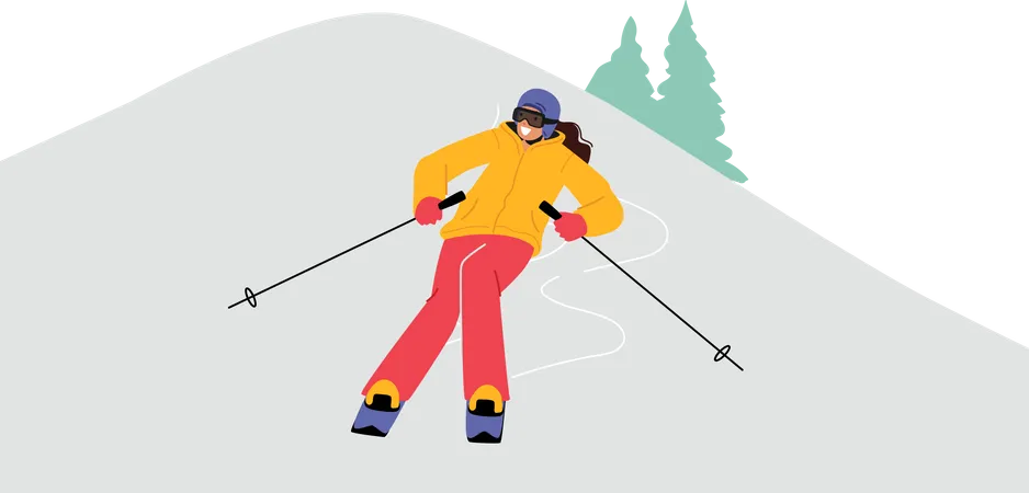 Mulher praticando esqui no gelo  Ilustração