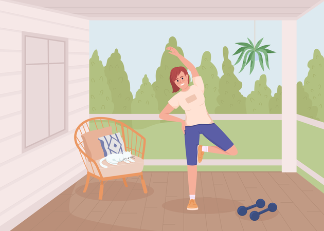 Mulher fazendo exercícios esportivos  Ilustração