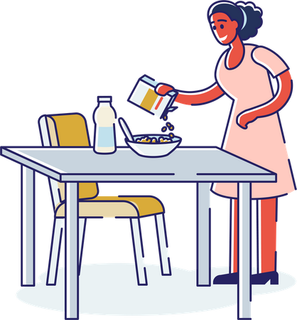 Mulher preparando café da manhã saudável  Ilustração