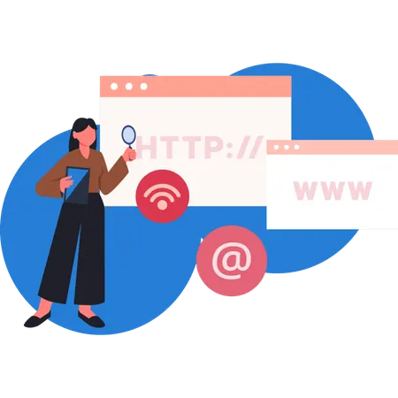 Mulher procurando site  Ilustração