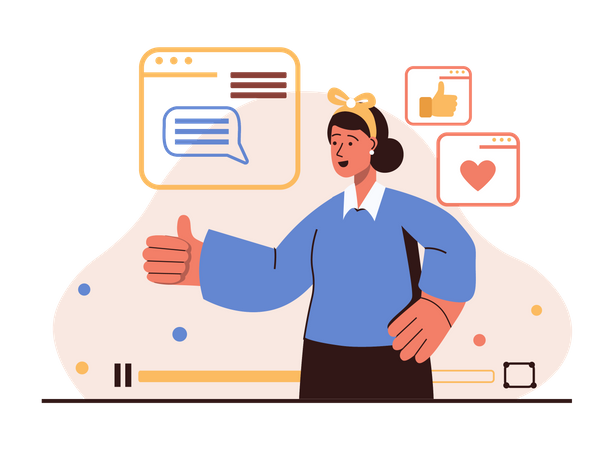 Mulher promovendo usando anúncio em vídeo  Illustration