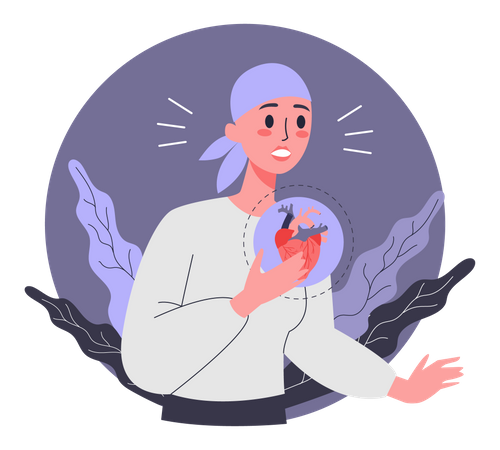 Mulher que sofre de insuficiência cardíaca  Ilustração