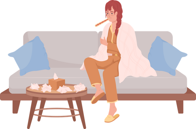 Mulher que sofre de resfriado  Ilustração