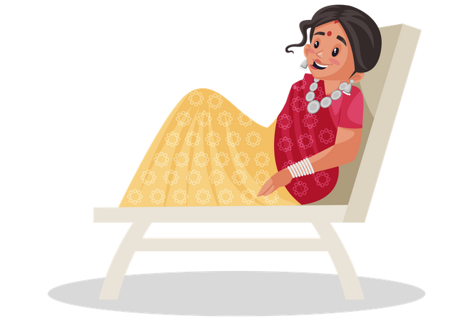 Mulher do Rajastão sentada em uma cadeira relaxante  Ilustração
