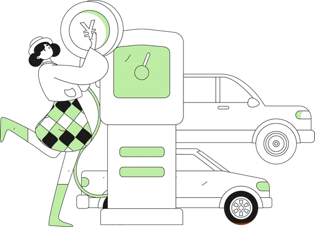 Mulher reabastecendo tanque de carro  Ilustração