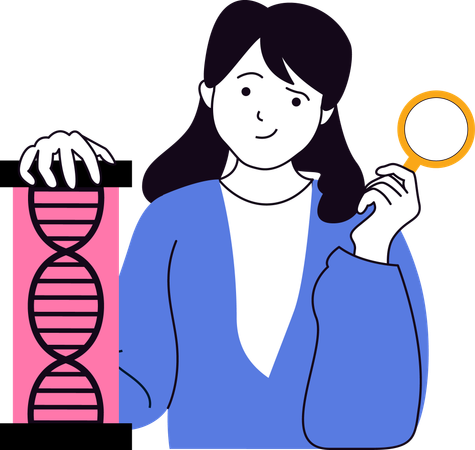 Mulher realizando pesquisa sobre DNA  Ilustração