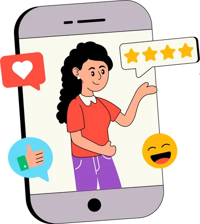 Mulher recebe feedback nas redes sociais  Ilustração